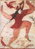 Tarquinia, tombe des Augures, paroi gauche, Phersu masque prenant la fuite, 
vers 520 av JC (musee de Lyon).jpg