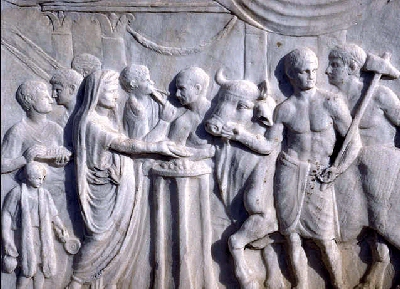 Pomp - frise, fresque du temple de Vespasien, sacrifice d'un taureau